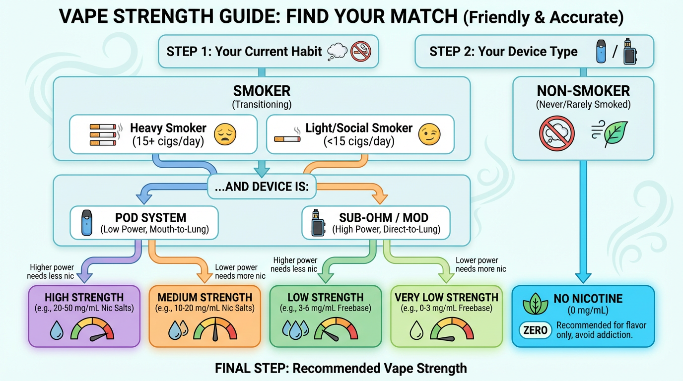 Flowchart matching smoking habits and device to vape strength